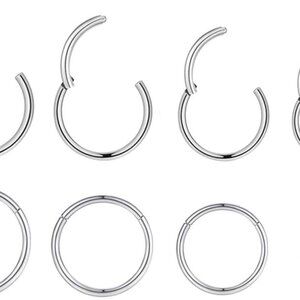 4Pairs/Pcs 18G Surgical Steel Hinged Clicker Segment Nose Rings Hoop Helix Carti